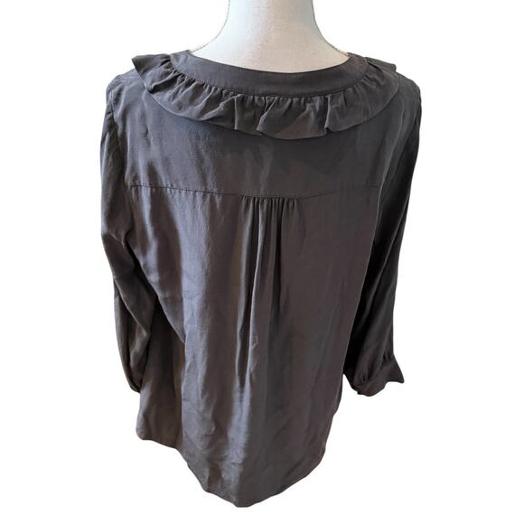 J Crew Silk Ruffled Peter Pan Collar Top Charcoal Gray 14 - Picture 4 of 5